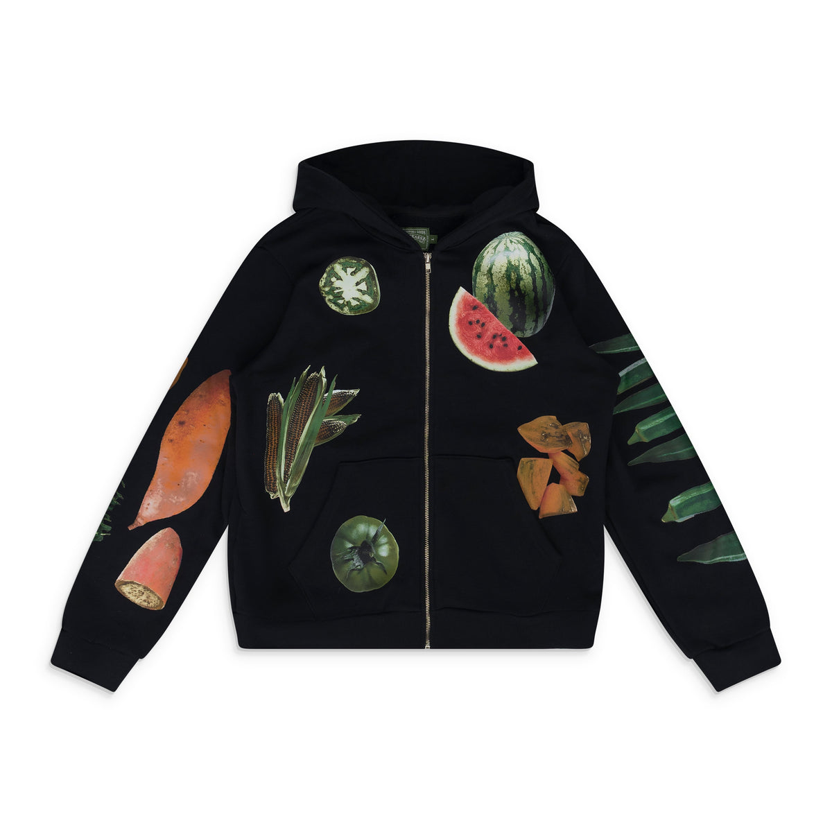 Black Kiss My Grits Fruit Collage Zip Hoodie