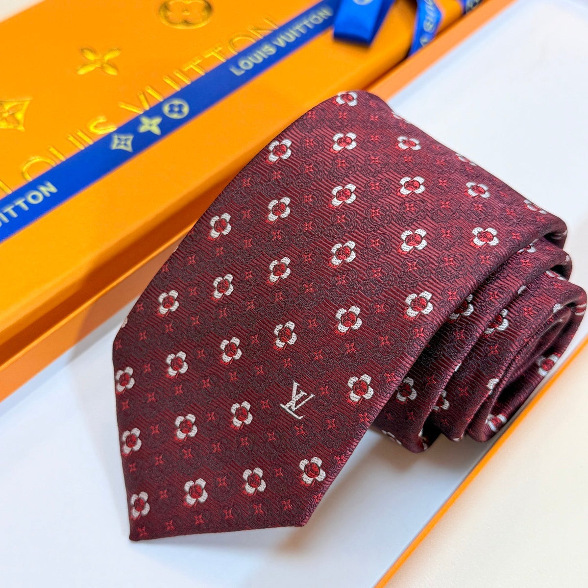 Louis Vuitton Style Men's Floral Monogram Silk Tie