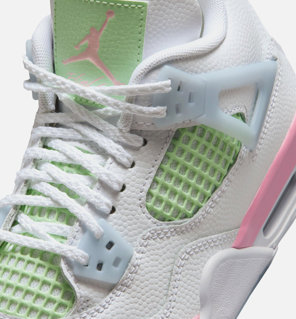 Air Jordan 4 Retro Medium Soft Pink Grade School Lifestyle Shoes - White/Medium Soft Pink/Half Blue