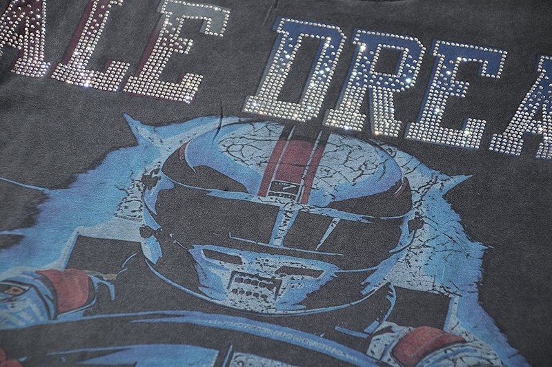 VALE USA Rhinestone Football Graphic Washed T-Shirt