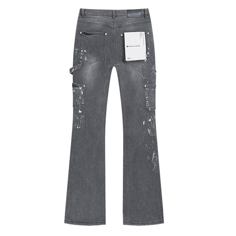 Purple Brand Charcoal Gray Paint-Splatter Cargo Jeans