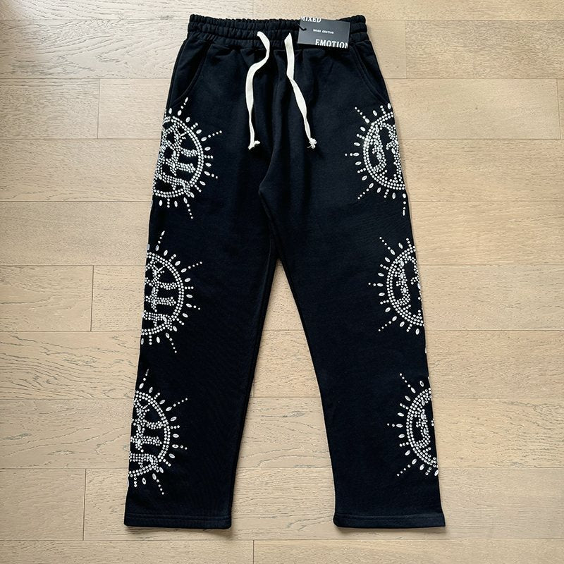MIXED EMOTION Rhinestone Circle Graphic Sweatpants