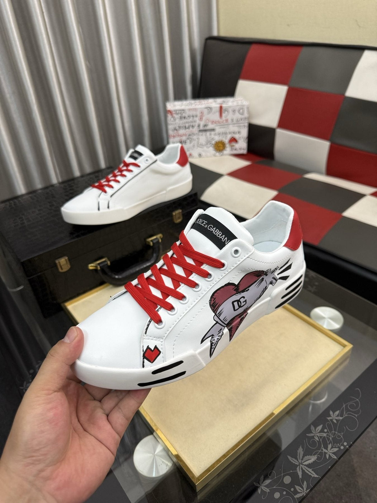 Dolce & Gabbana Red Lace Graphic Sneakers