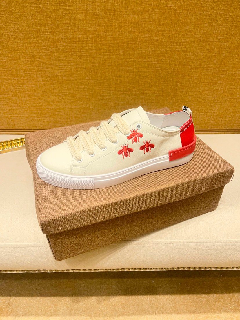 White Low-Top Sneakers with Red Floral Accents