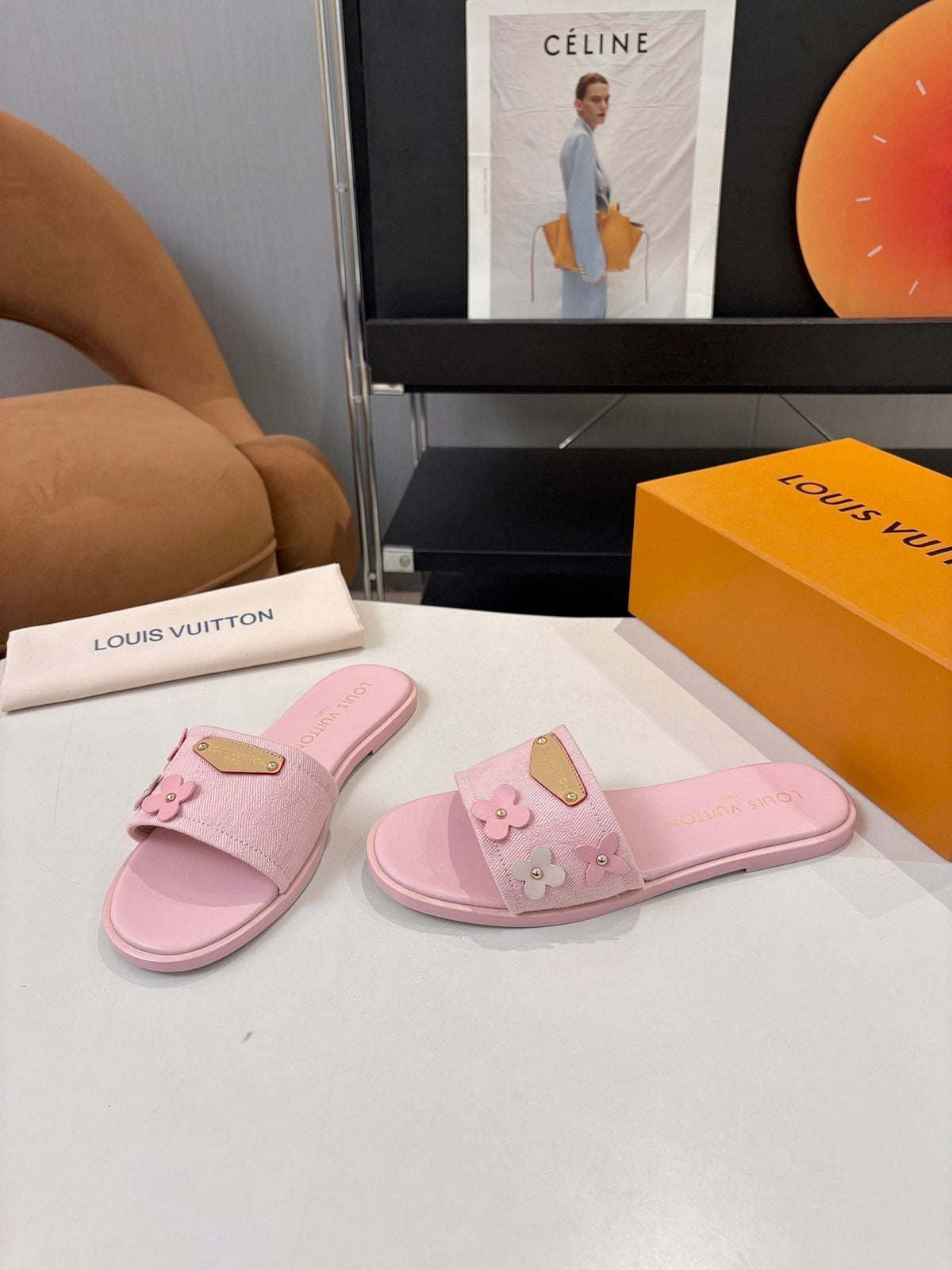 Louis Vuitton Pink Flower Slide Sandals