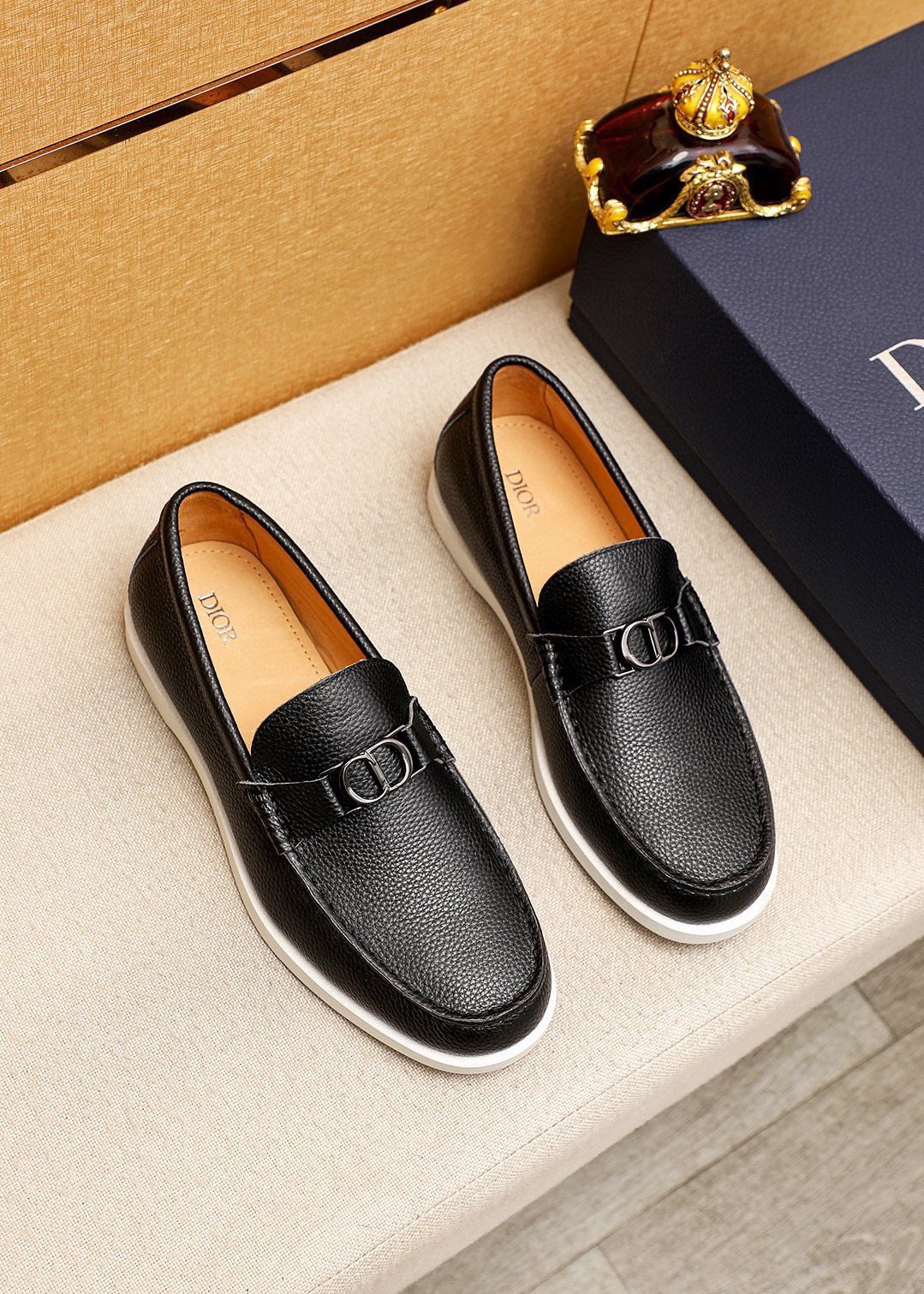 Dior Pebbled Leather Buckle Loafers