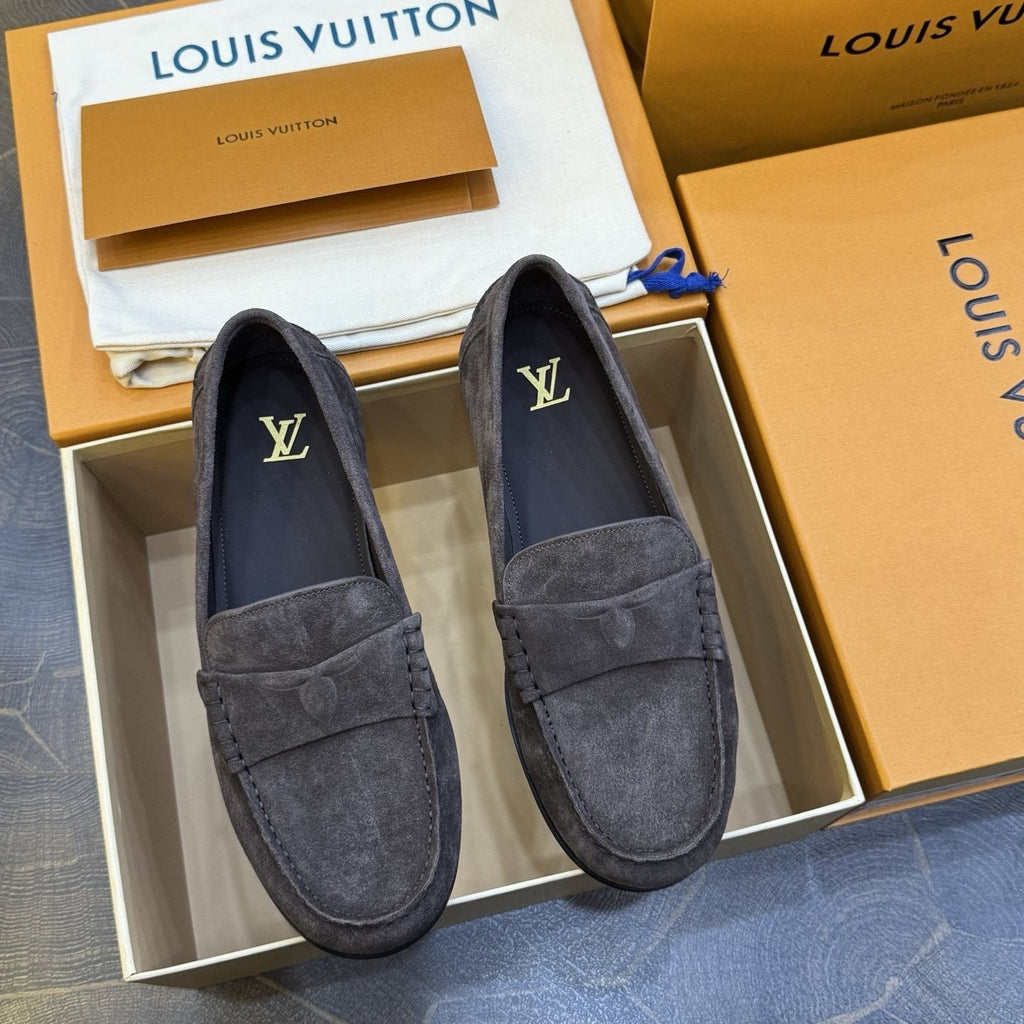 Louis Vuitton Men's Charcoal Gray Suede Loafers